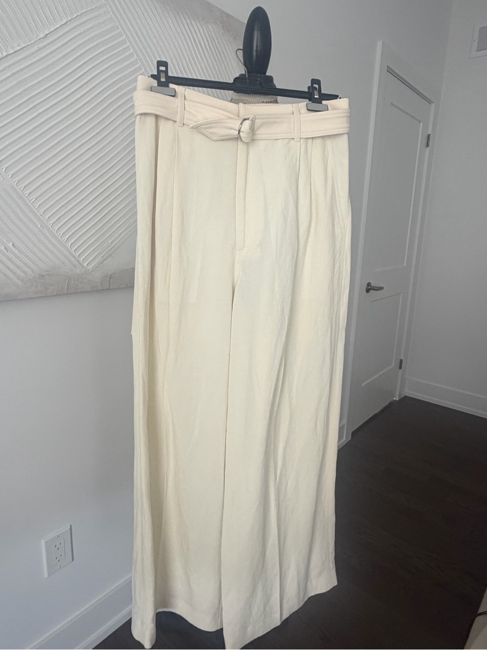 High-Waist Cream Wide Leg Trousers with Belt